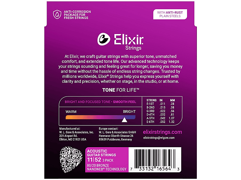 ELIXIR 3'lü Paket 80/20 Bronz Nanoweb Akustik Gitar Teli Fiyat