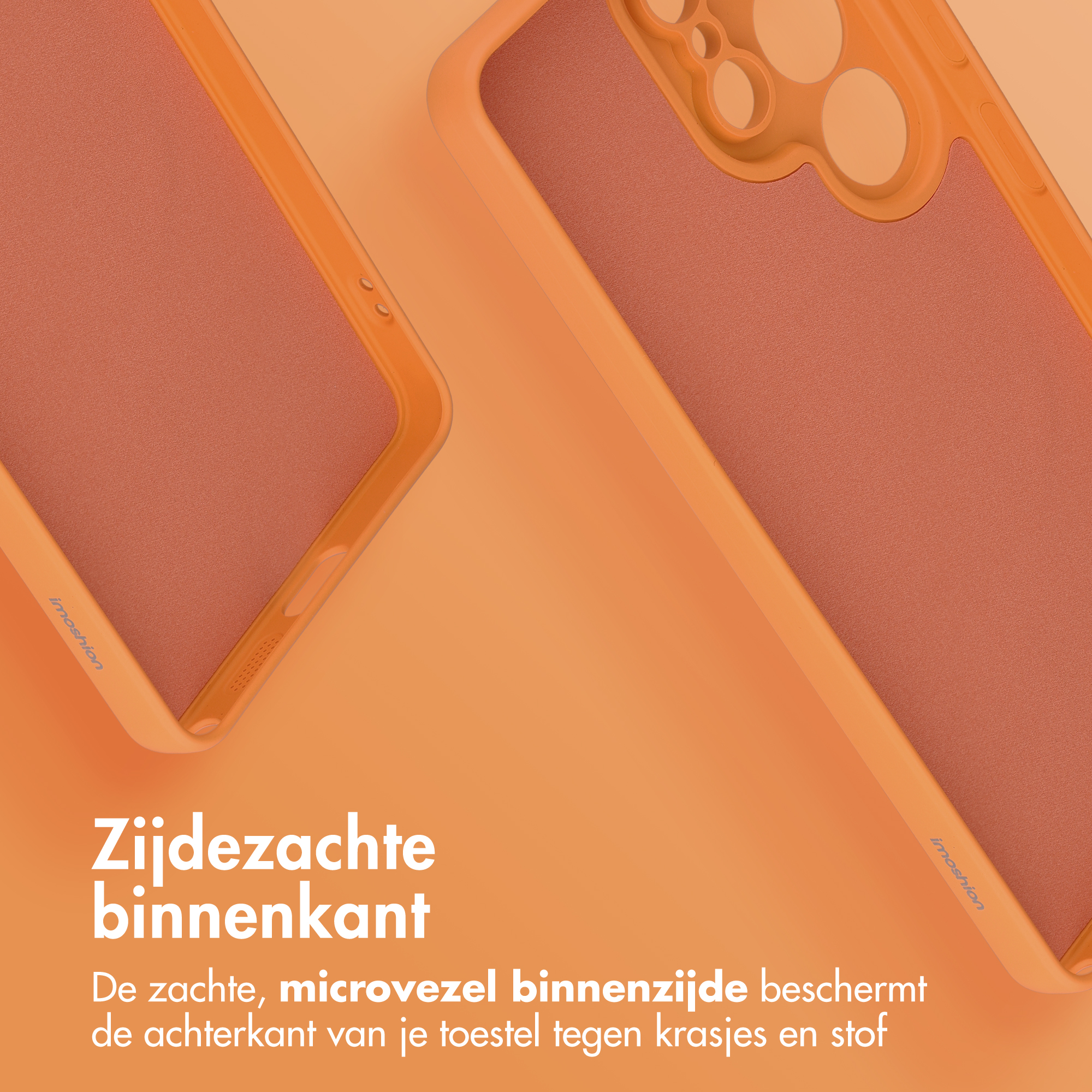 Twee oranje telefoonhoesjes met zachte microvezel voering.