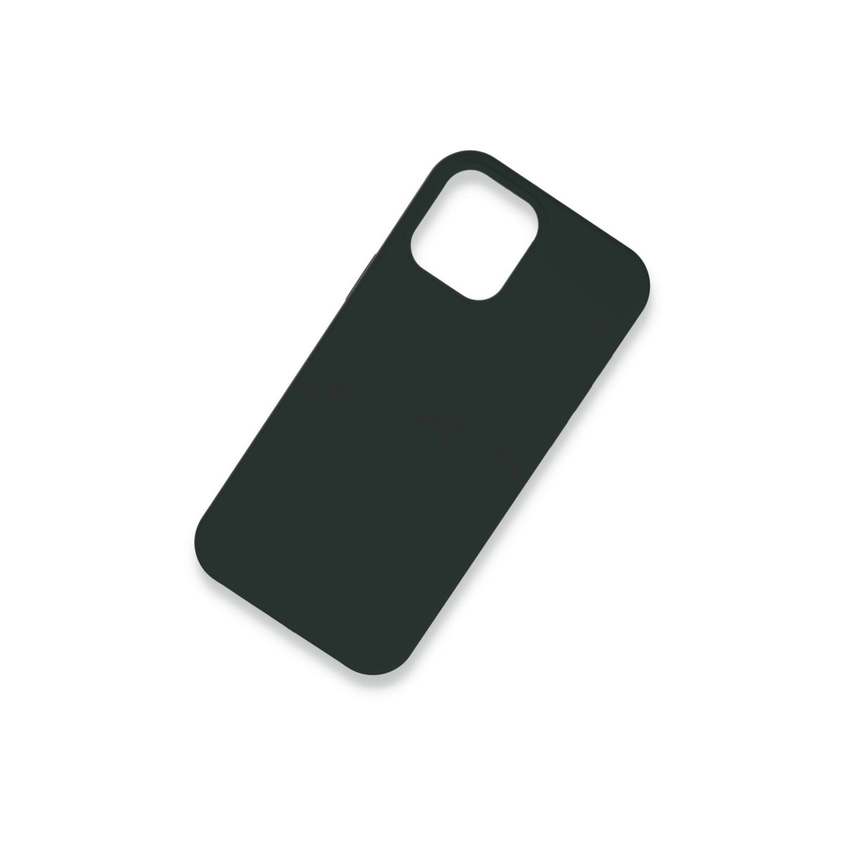 Beyaz arka plan üzerinde dikdörtgen kamera oyuntulu koyu gri telefon kılıfı.