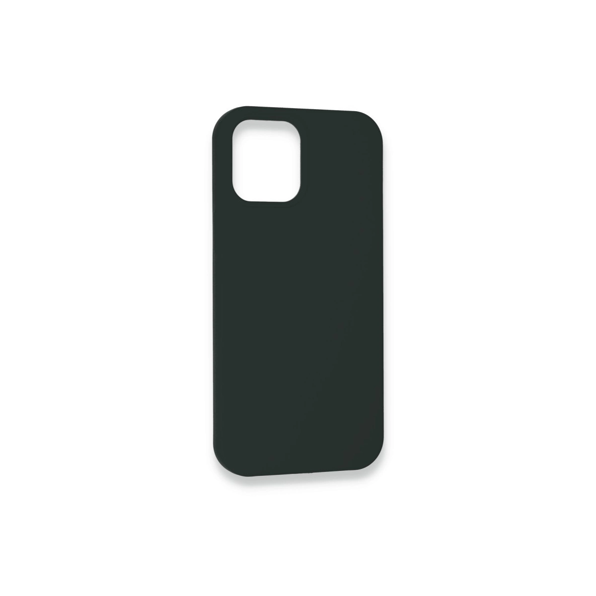 Koyu gri telefon kılıfı, sol üstte kare kamera kesimi bulunur.