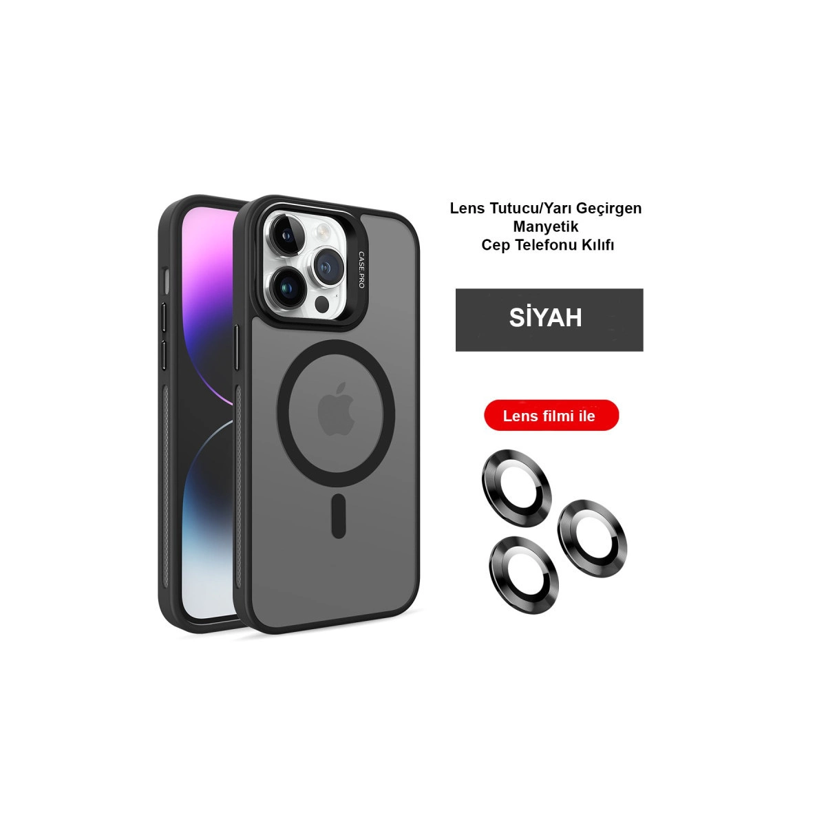 NEWFACE iPhone 14 Pro Uyumlu Flet Lens Magsafe Kapak Telefon Kılıfı Siyah