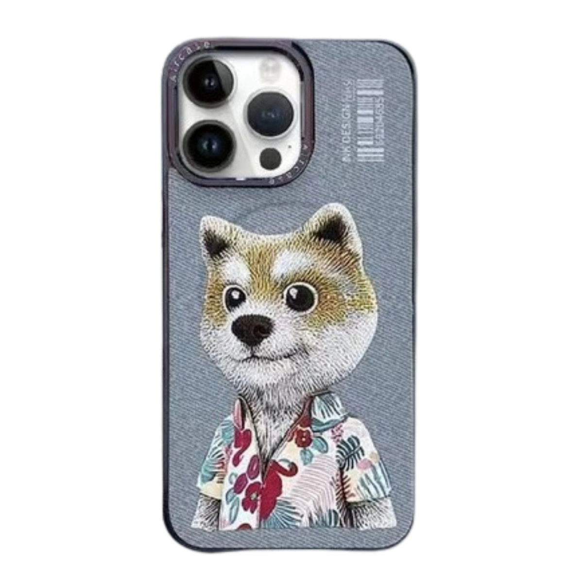 Hawai tişörtlü köpek tasarımlı telefon kılıfı.