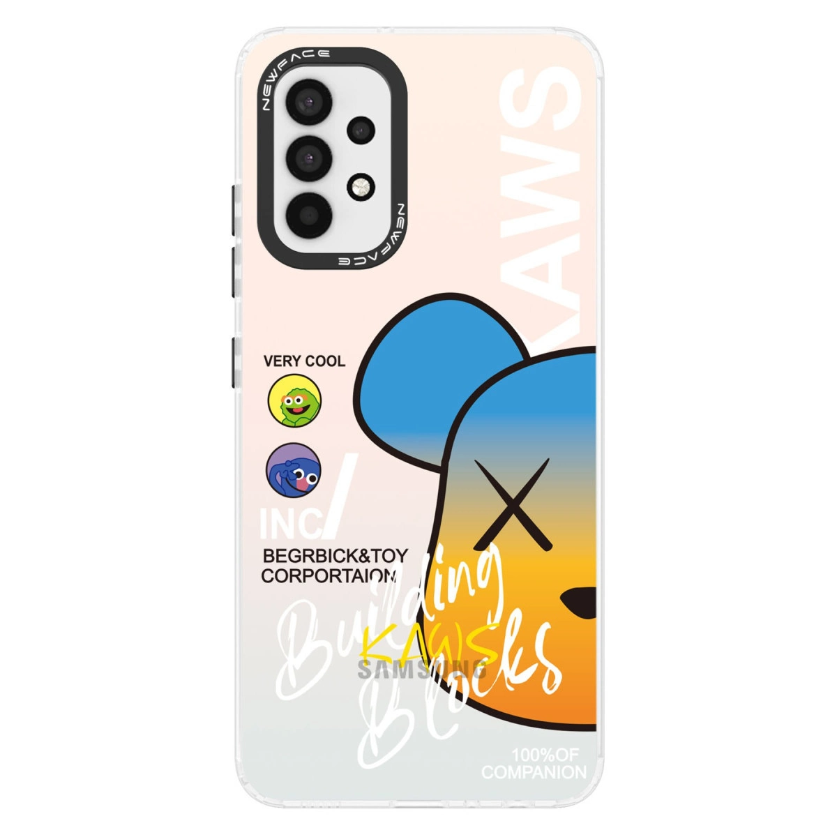 KAWS tasarımlı, kameralı, sevimli karakterli ve yazılı telefon kılıfı.