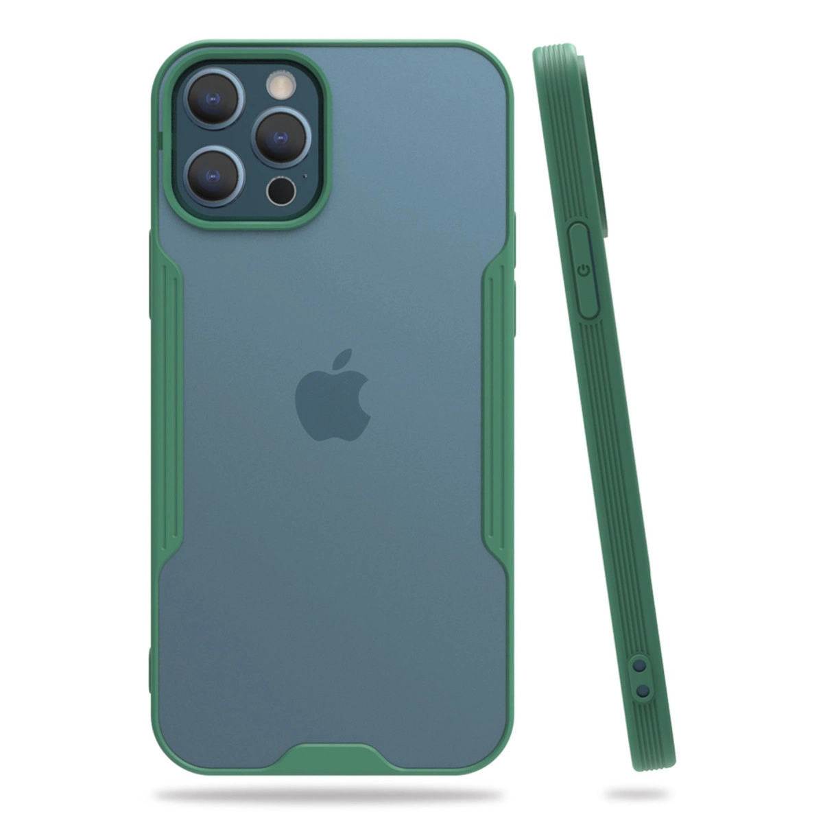 Arkadan ve yandan görünen yeşil iPhone kılıfı.