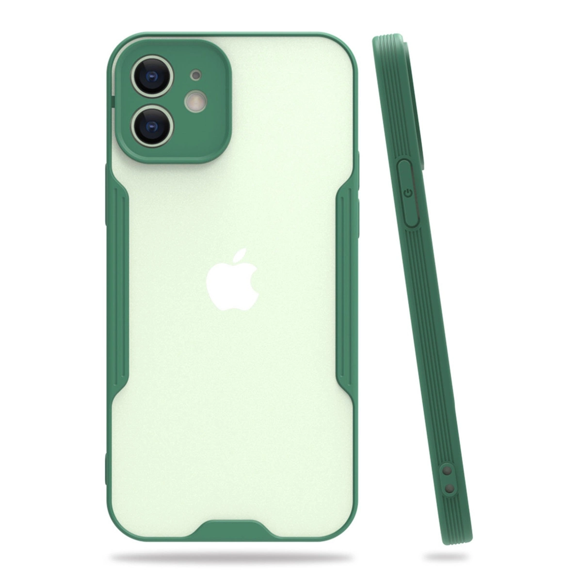 Şeffaf arka ve kamera kesimli yeşil iPhone kılıfı.