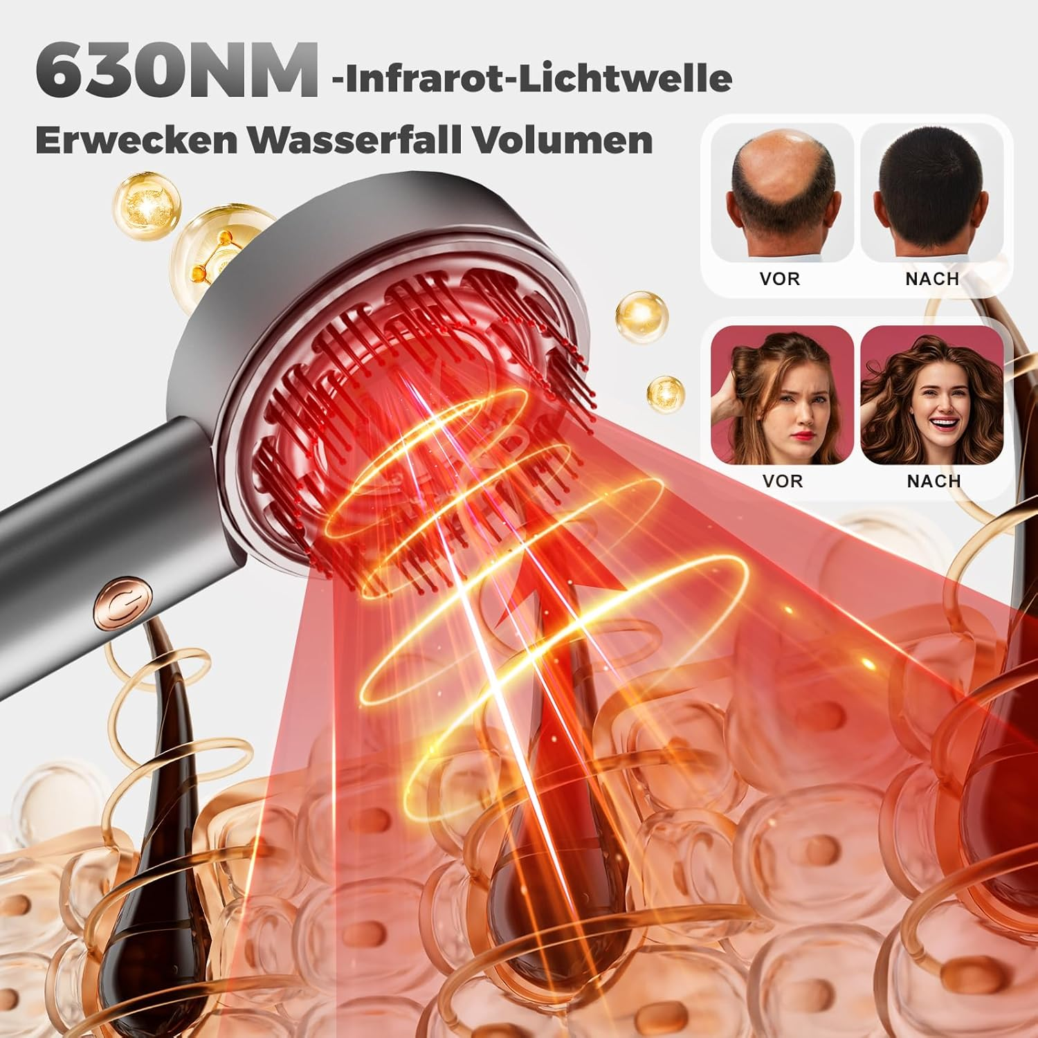 630NM Infrarot-Lichtwellen auf Haarwurzeln und Kopfhaut.