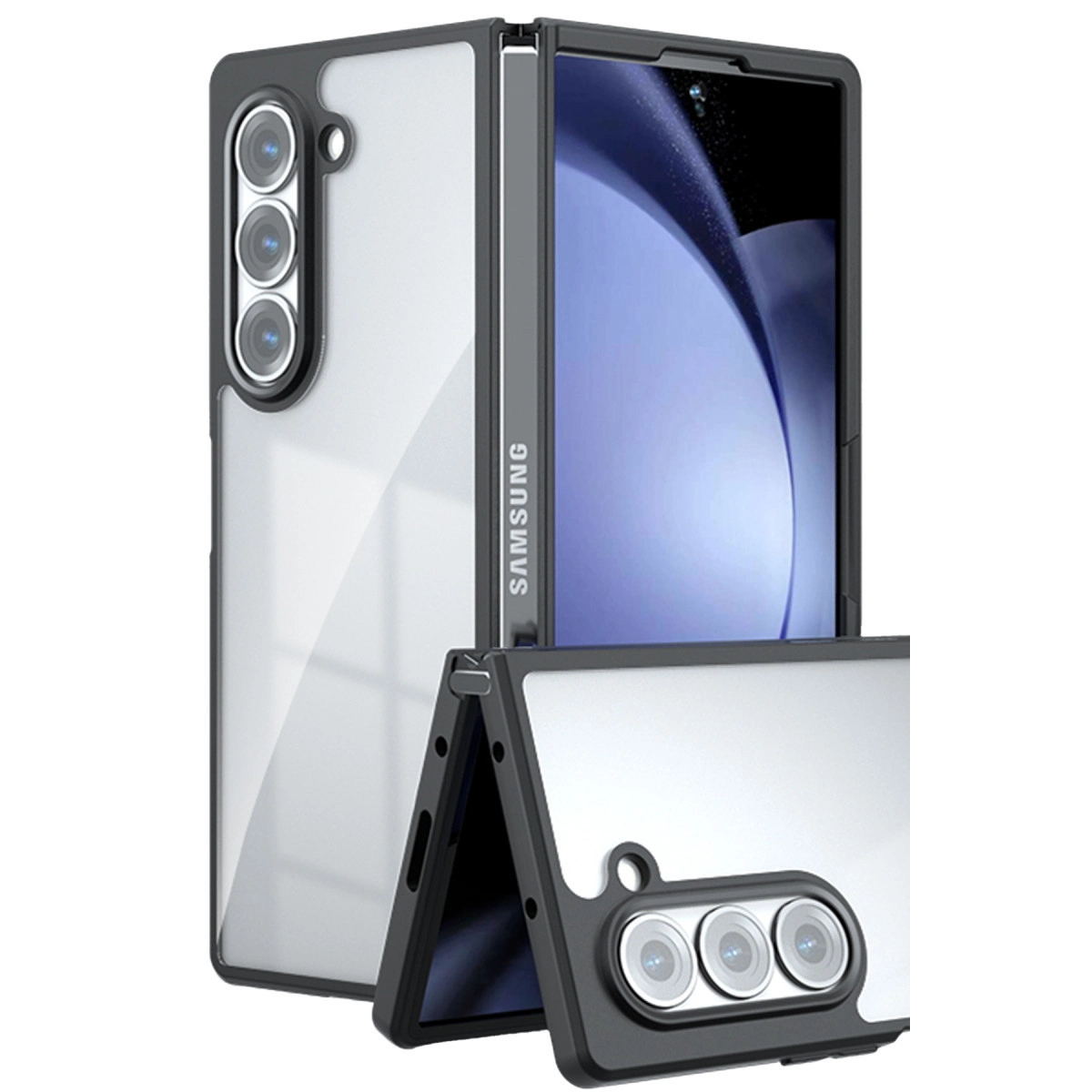 Samsung cihazı için siyah çerçeveli şeffaf telefon kılıfı.