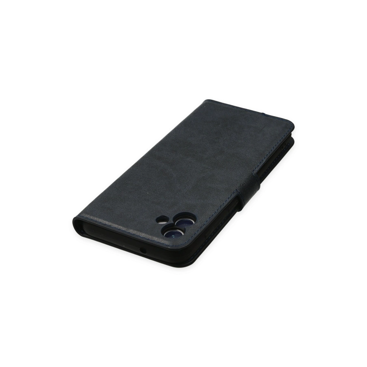 Kamera oyuklu akıllı telefon için lacivert kapaklı kılıf.
