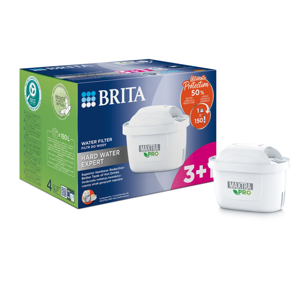 Confezione filtro acqua Brita Maxtra Pro con un singolo filtro accanto.