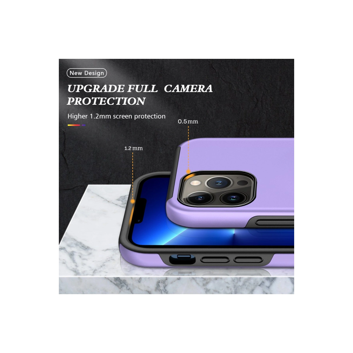 Kamera korumalı mor telefon kılıfı. 1,2 mm ekran koruması.