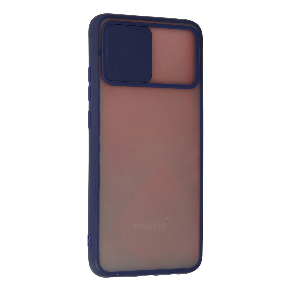Kayar kapaklı, yarı saydam, lacivert Samsung telefon kılıfı.