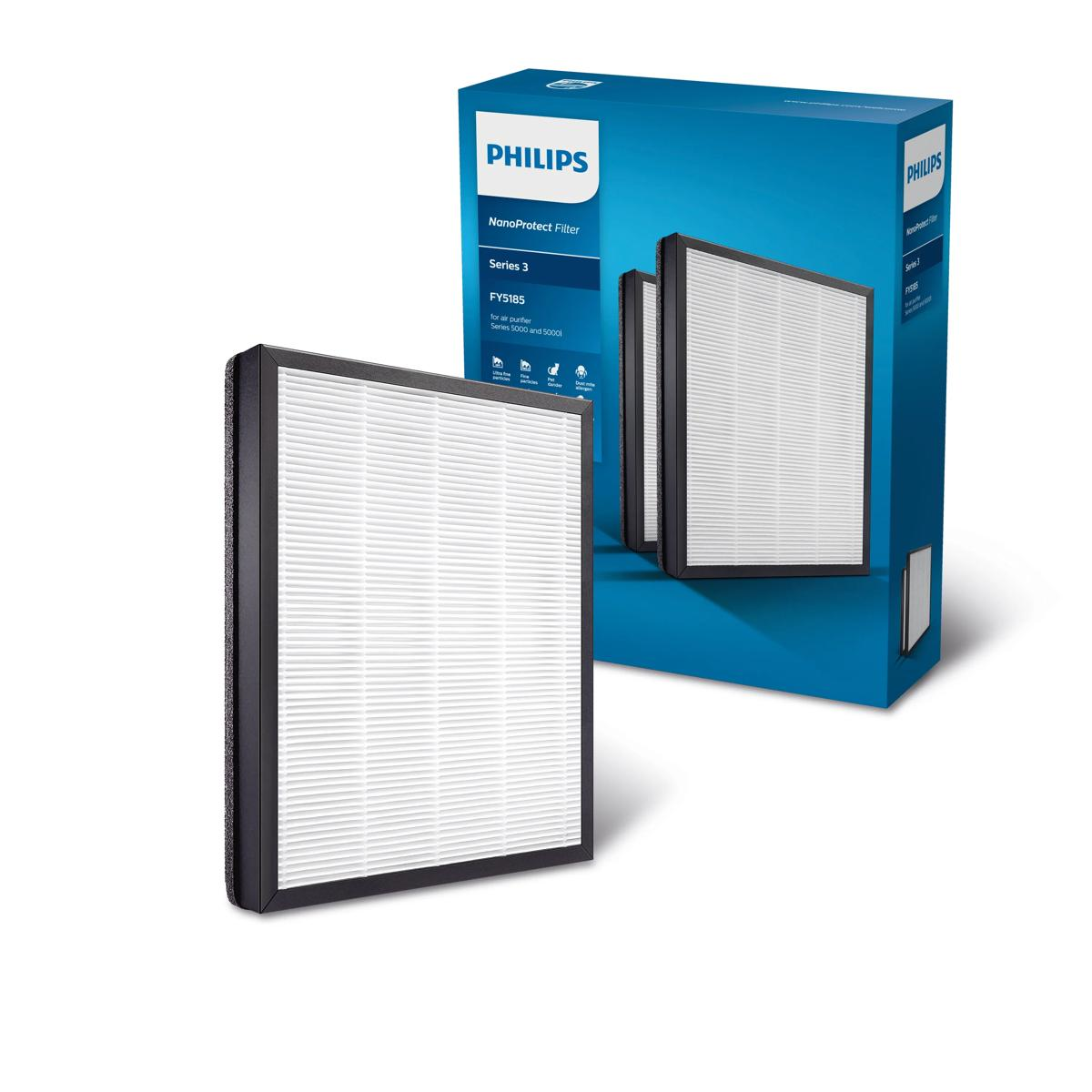 Philips NanoProtect Serie 3 FY5185 Luftreinigerfilter auf blauem Karton.
