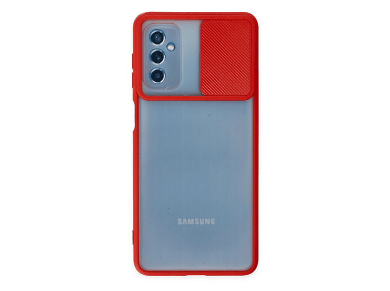 NEWFACE Samsung Galaxy M52 5G Uyumlu Palm Buzlu Kamera Sürgülü Silikon Telefon Kılıfı Kırmızı