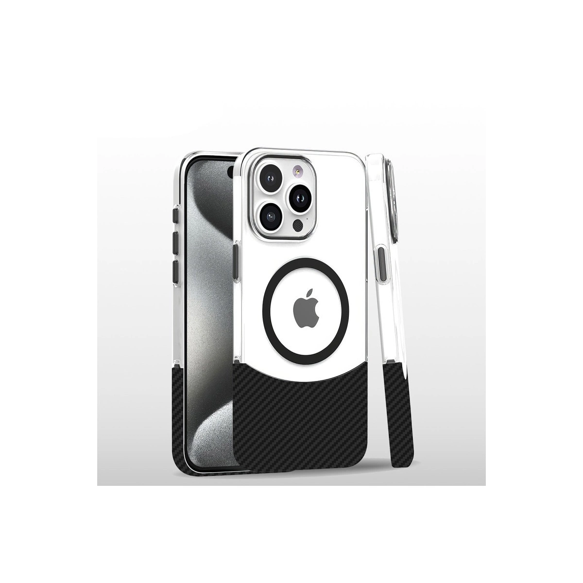 NEWFACE iPhone 16 Pro Uyumlu Carbon Puzzle Magsafe Kapak Telefon Kılıfı Siyah