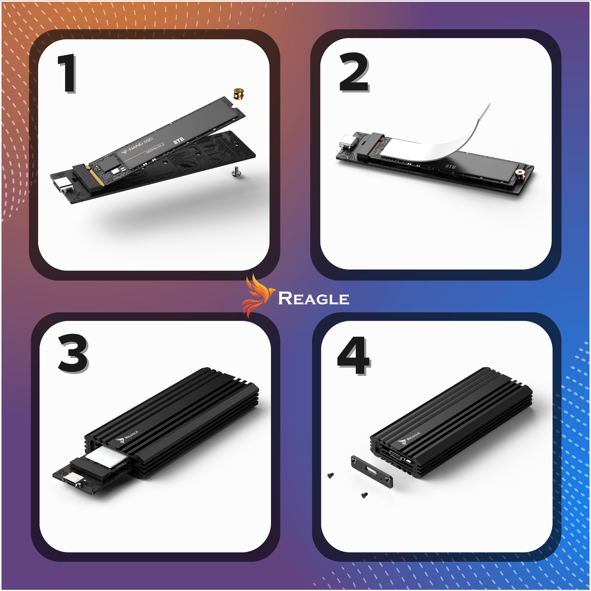 Istruzioni: Installare SSD nell'involucro. Passo 1: SSD e scheda madre.