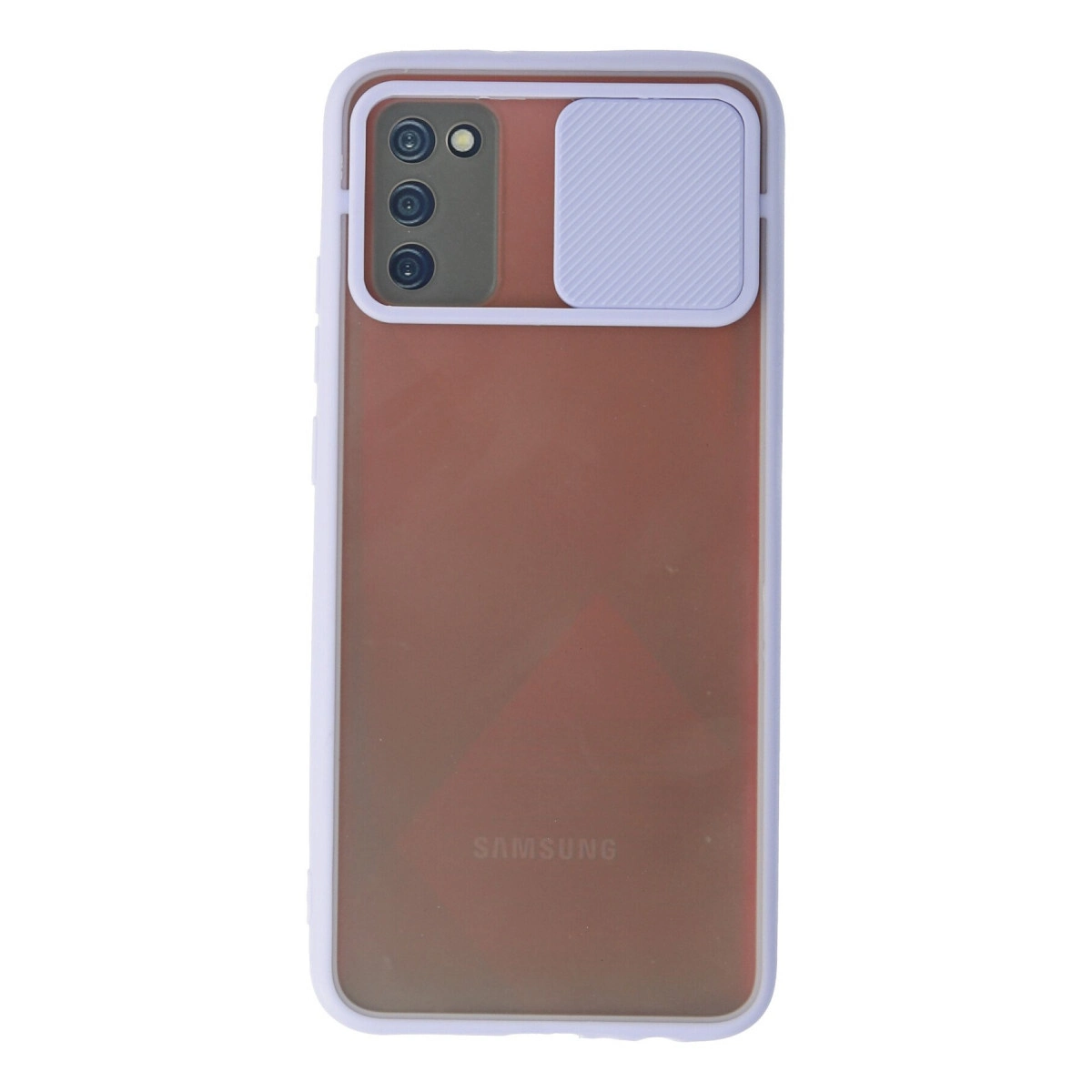 Kamera kapaklı ve Samsung logolu şeffaf telefon kılıfı.
