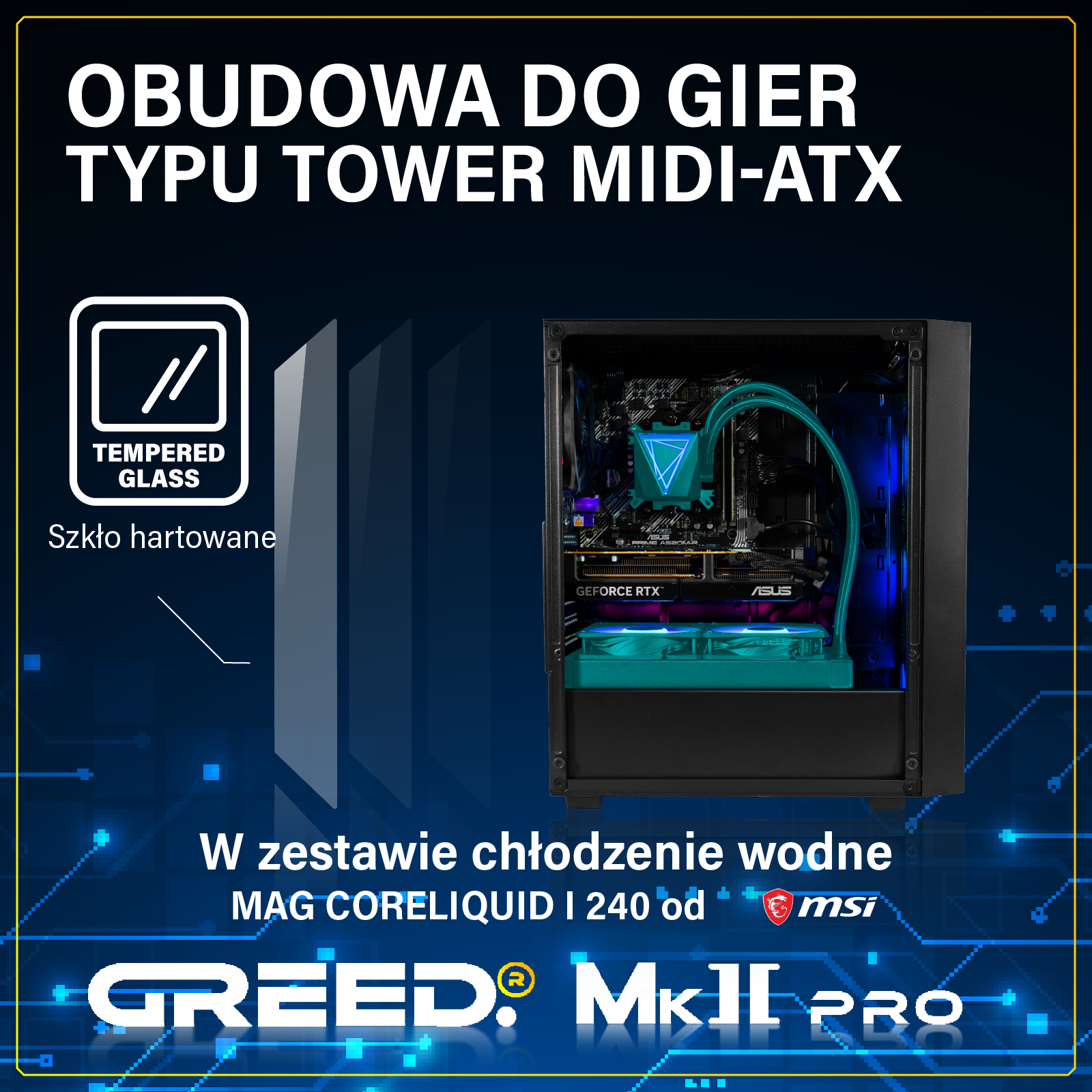 Obudowa komputera do gier z chłodzeniem wodnym i hartowanym szkłem.
