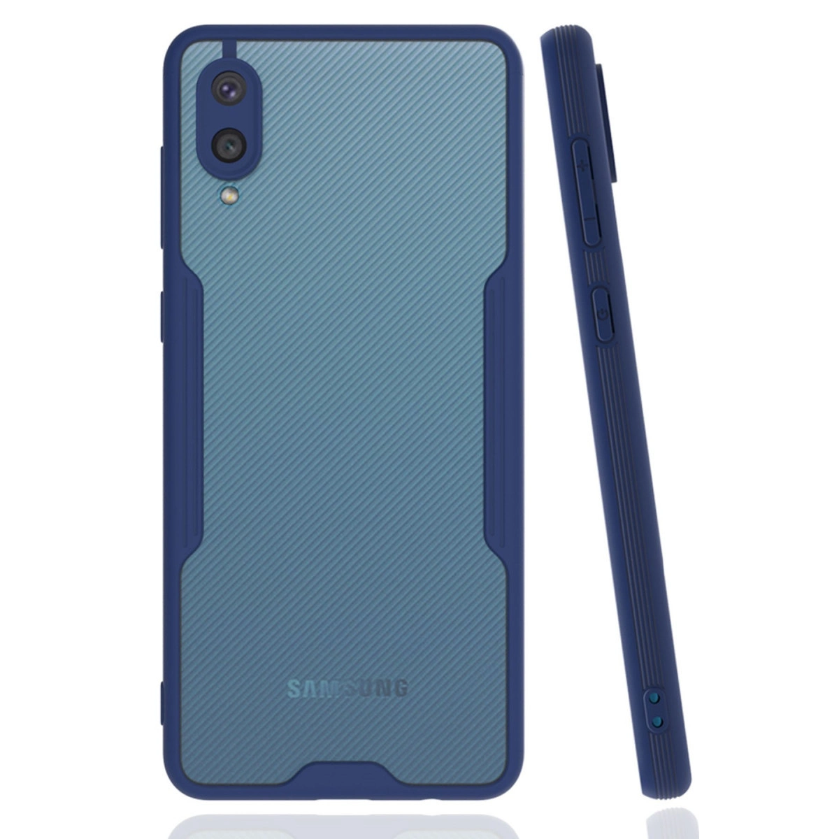 Arkada kameralı, mavi, dokulu telefon kılıfı.