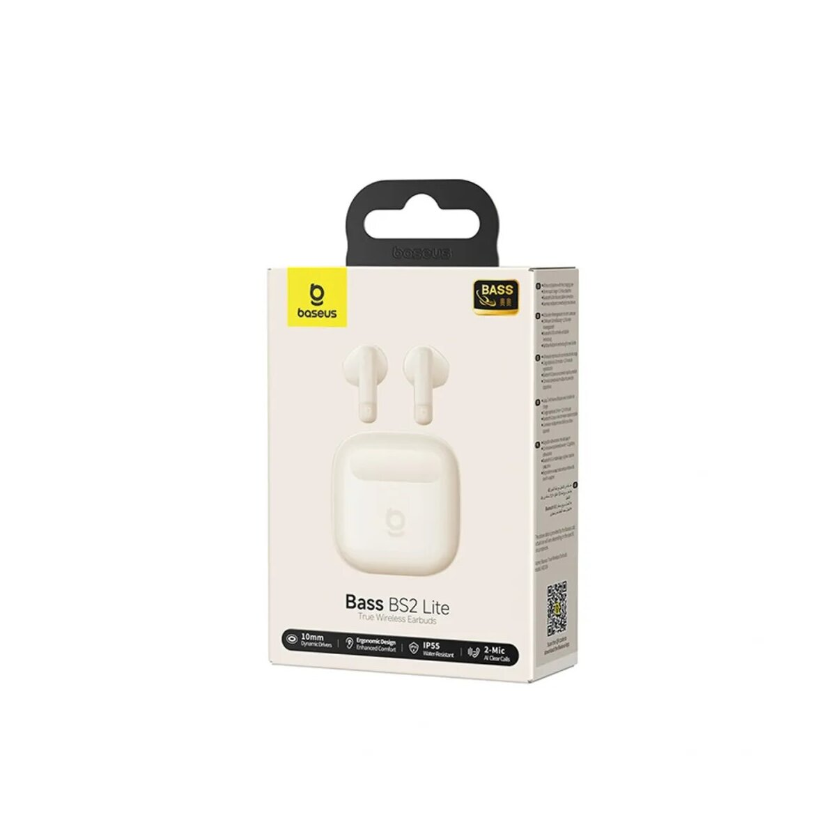 Verpackung der Baseus Bass BS2 Lite True Wireless Earbuds in Weiß.