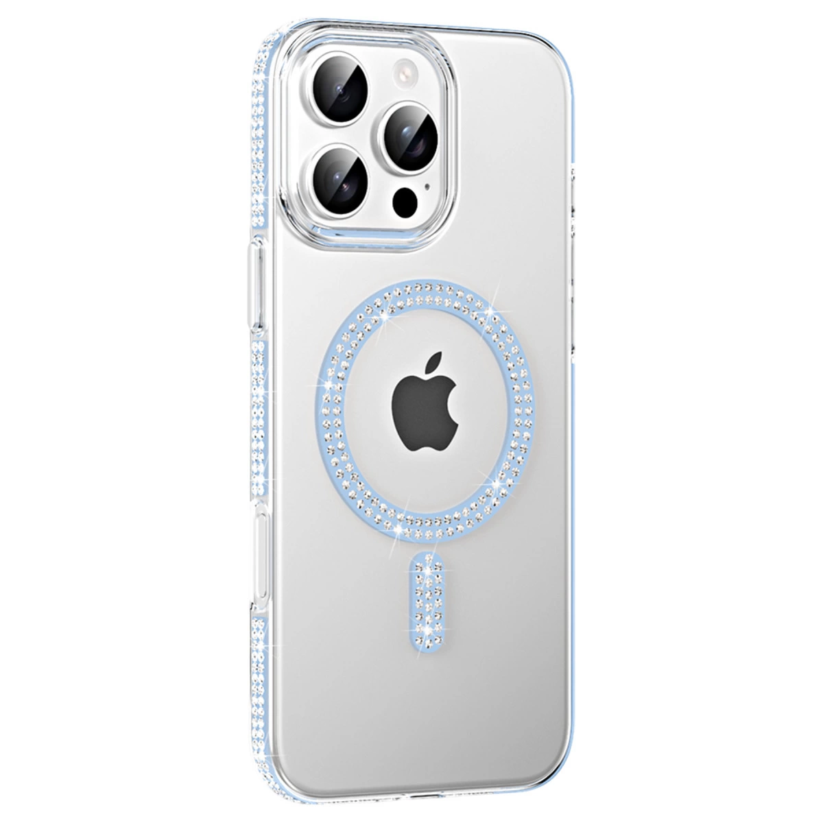 NEWFACE iPhone 16 Pro Max Uyumlu Move Taşlı Magsafe Kapak Telefon Kılıfı Mavi