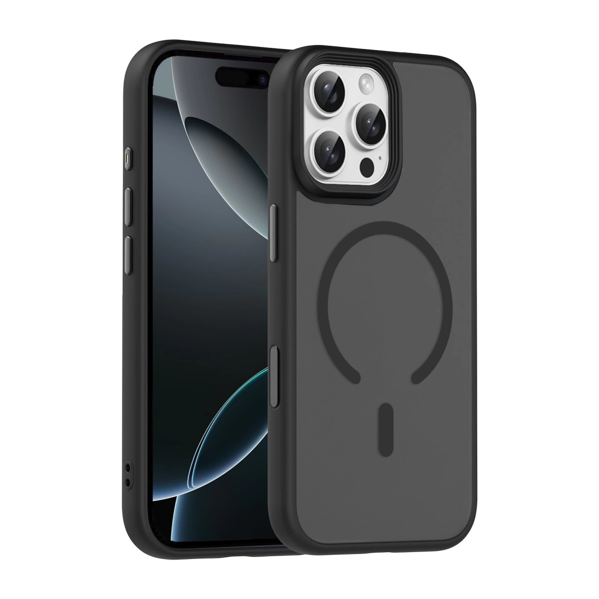 Üç kameralı siyah kılıflı siyah iPhone.
