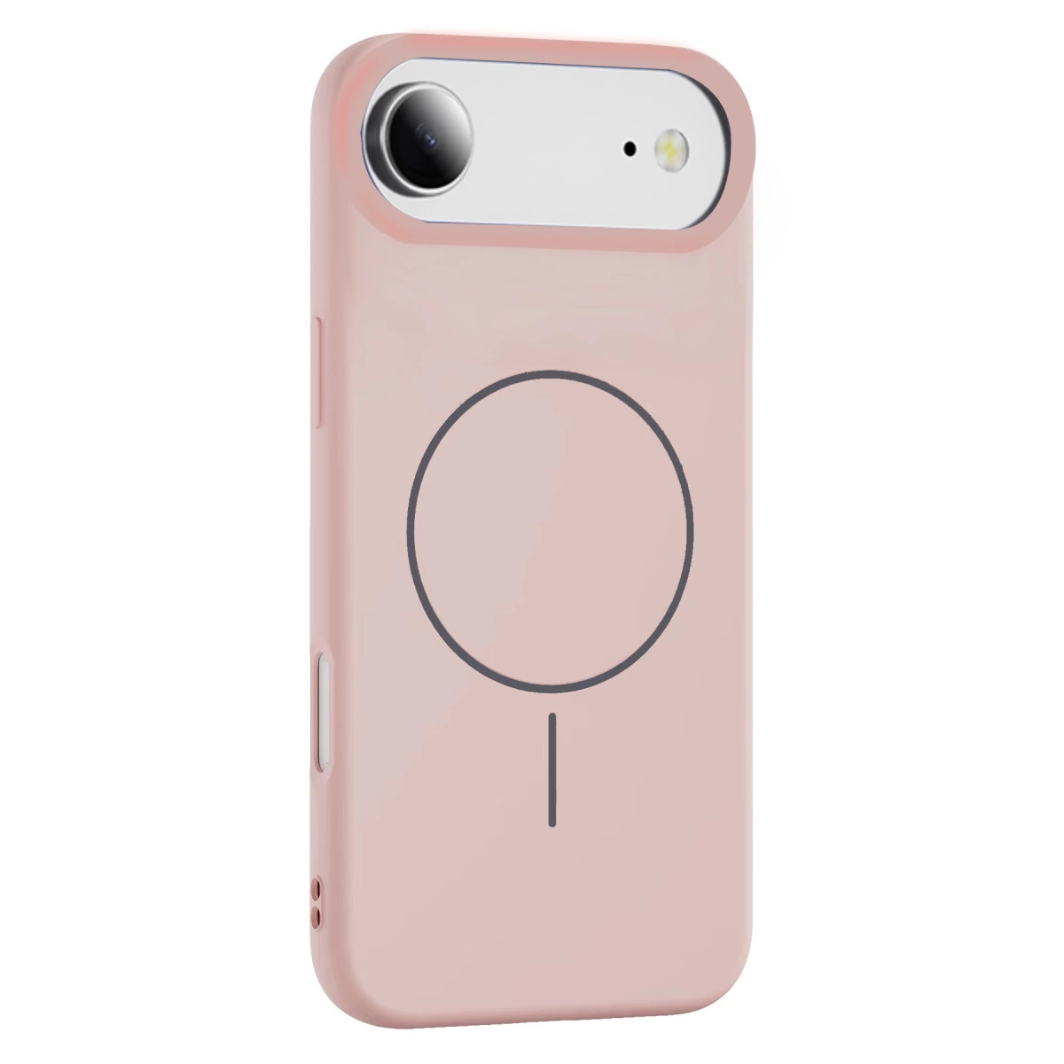 Üstte kamera lensi, halka ve çizgi desenli pembe telefon kılıfı.