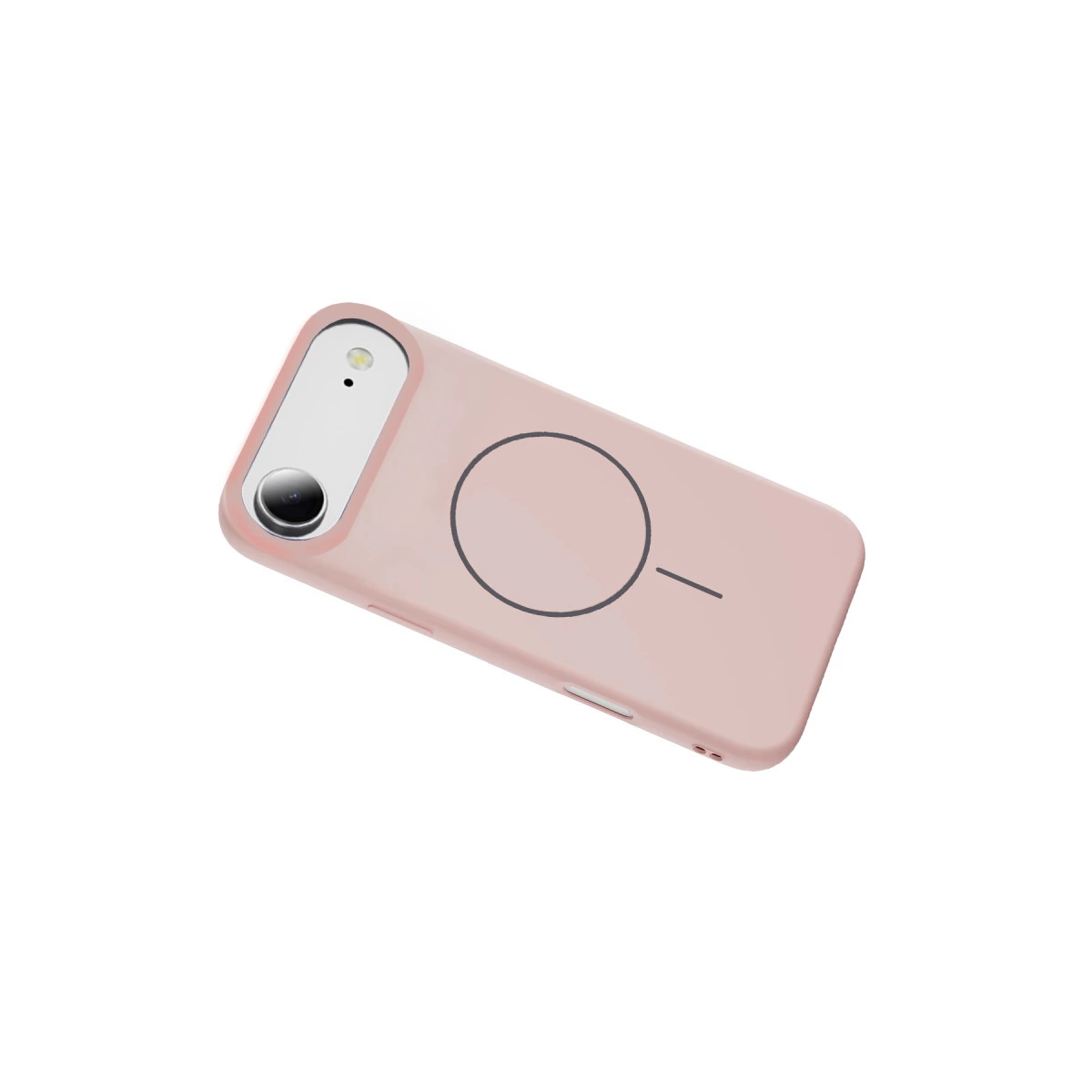 Arkada daire ve çizgi desenli pembe telefon kılıfı.