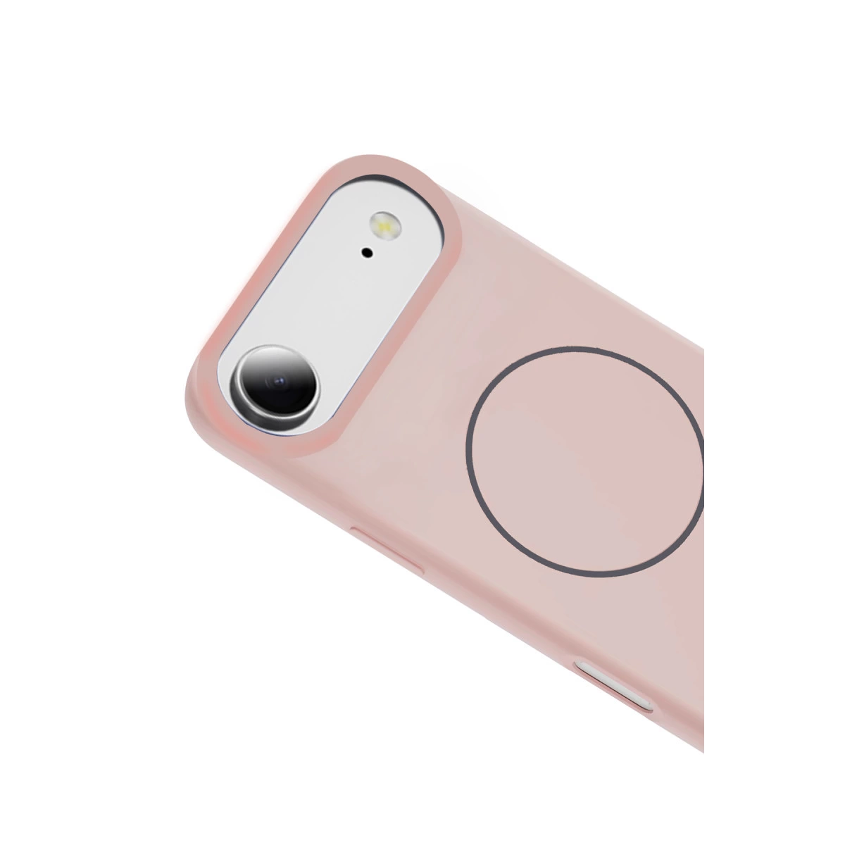 Kamera ve flaşlı pembe iPhone'un arkası.