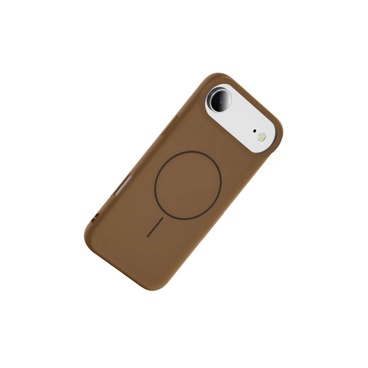 Daire ve çizgi tasarımlı kahverengi telefon kılıfı.