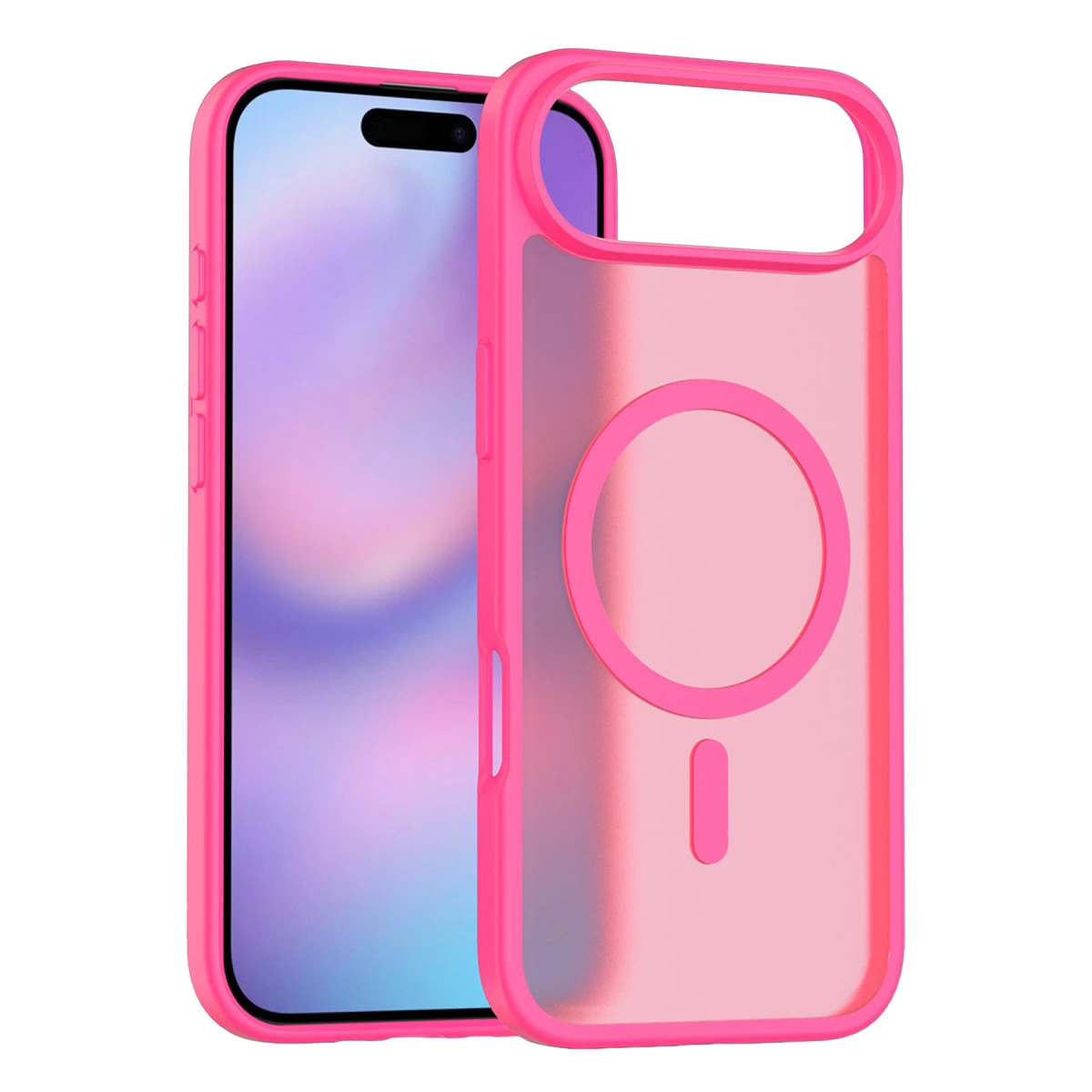 Akıllı telefon için manyetik halkalı şeffaf pembe kılıf.