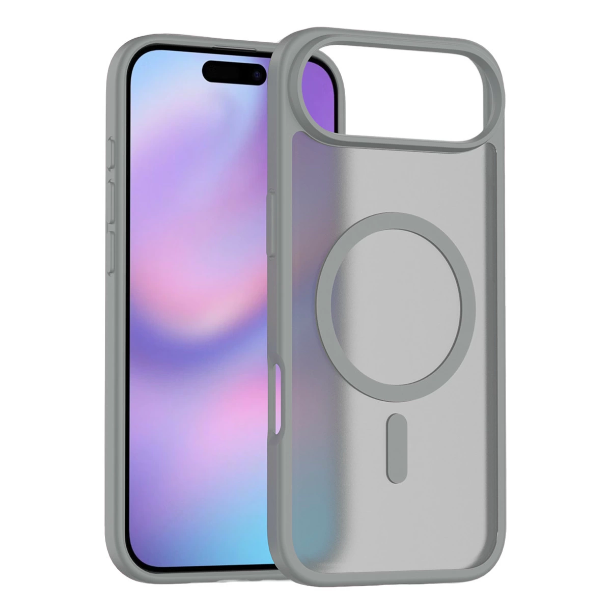 Akıllı telefonda manyetik halka detaylı gri telefon kılıfı.