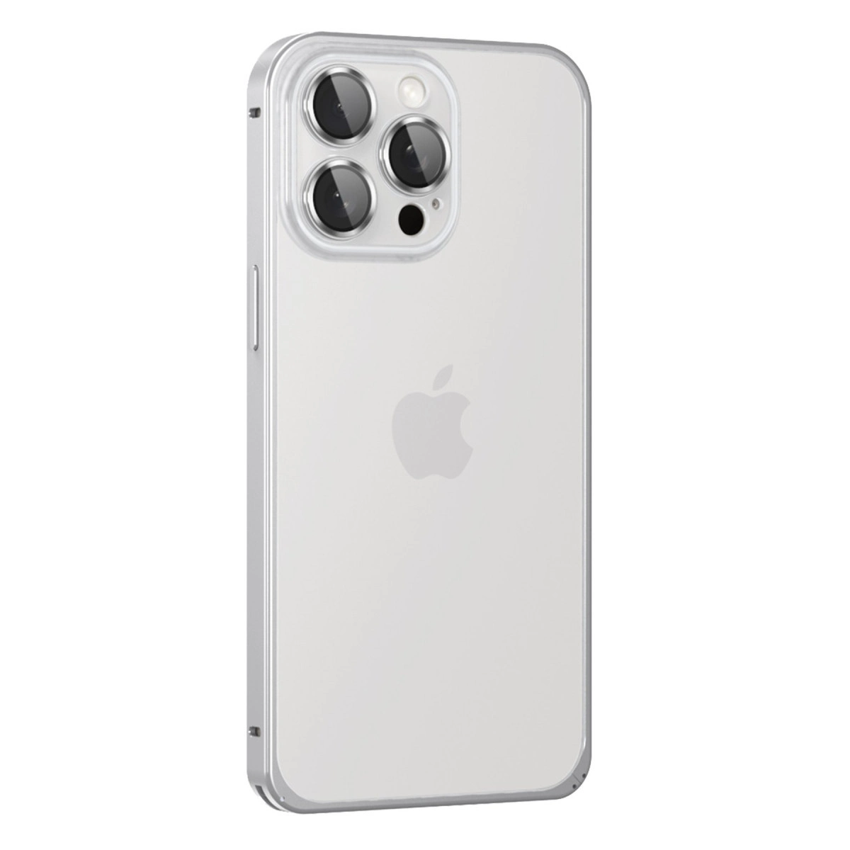 Arkada Apple logosu bulunan şeffaf iPhone kılıfı.