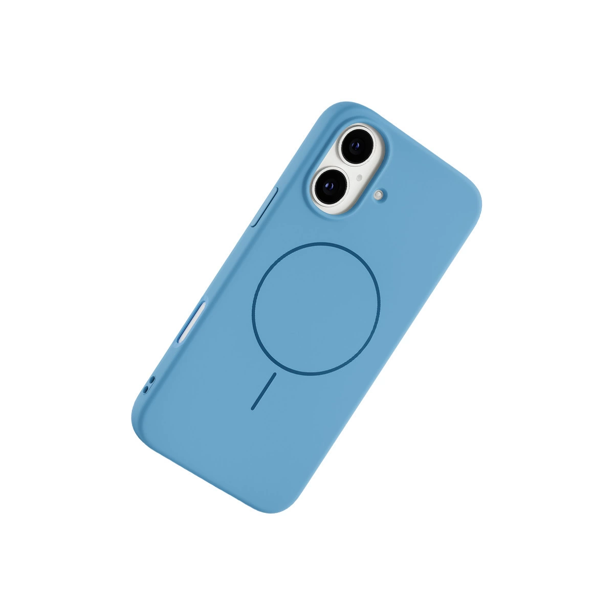 İki kamera lensli ve dairesel baskılı mavi telefon kılıfı.