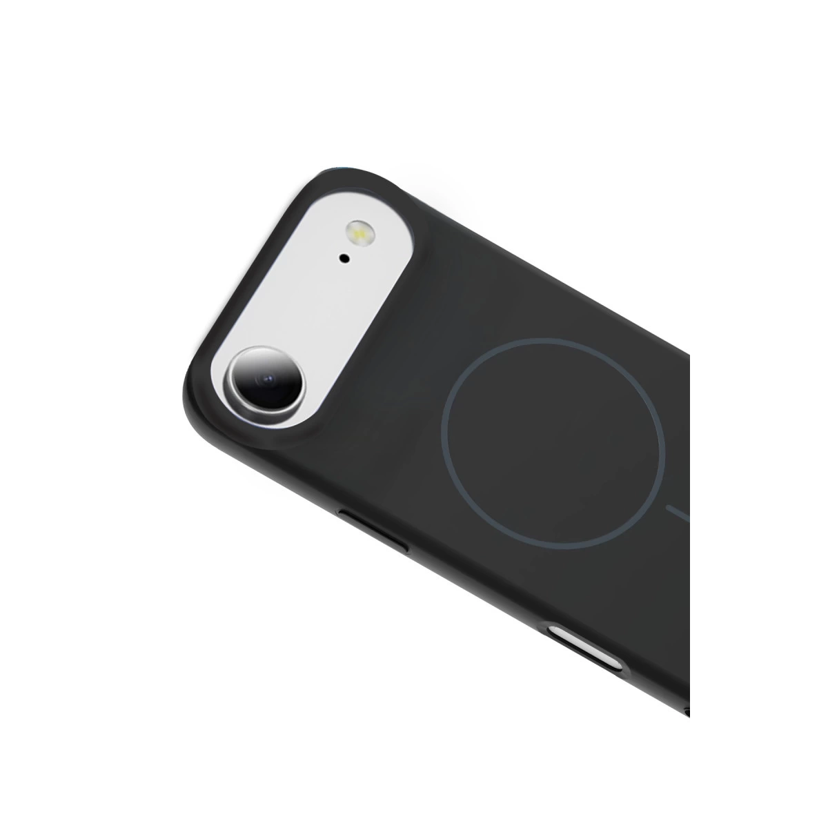 Beyaz arka plan üzerinde iki kamera ve flaşlı siyah telefon.