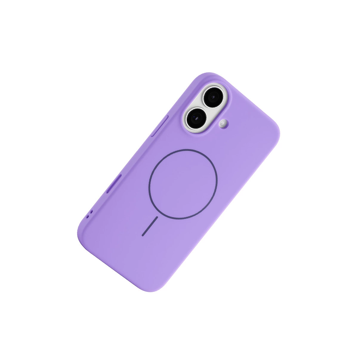 İki kameralı ve manyetik halkalı mor telefon kılıfı.