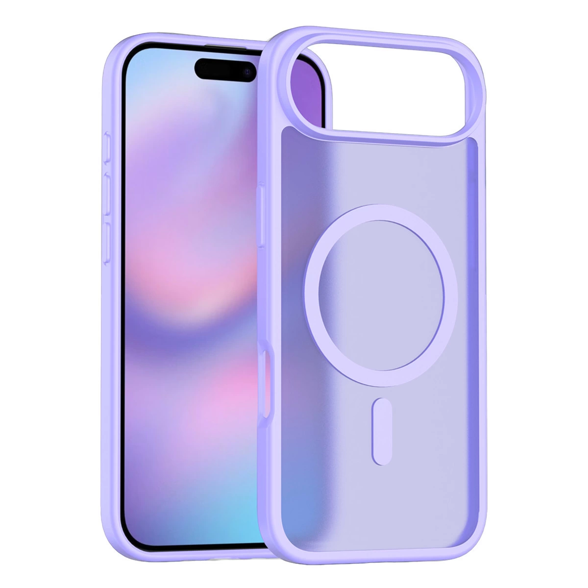 Telefon üzerinde manyetik halkalı mor telefon kılıfı.
