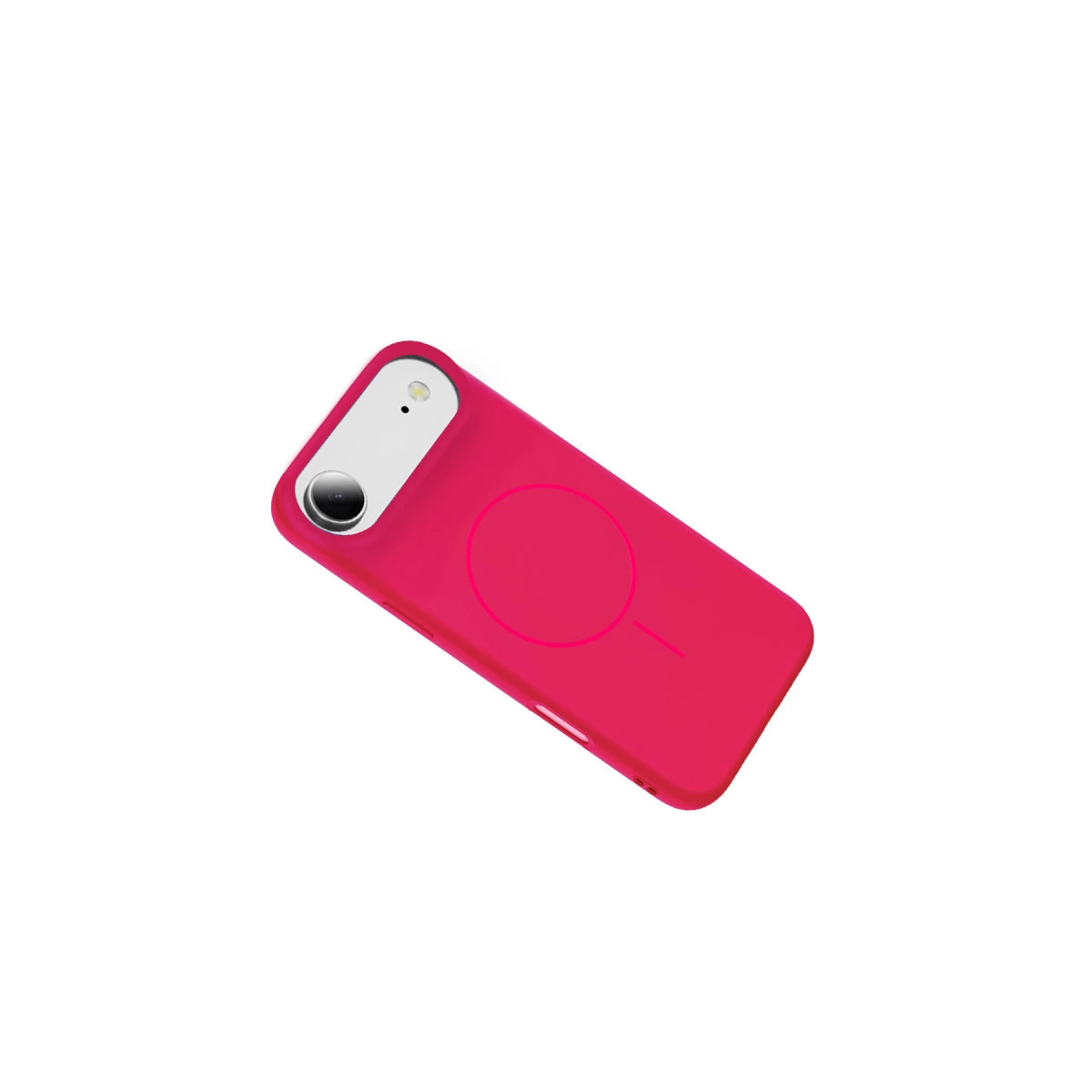 Dairesel manyetik şarj alanına sahip pembe telefon kılıfı.