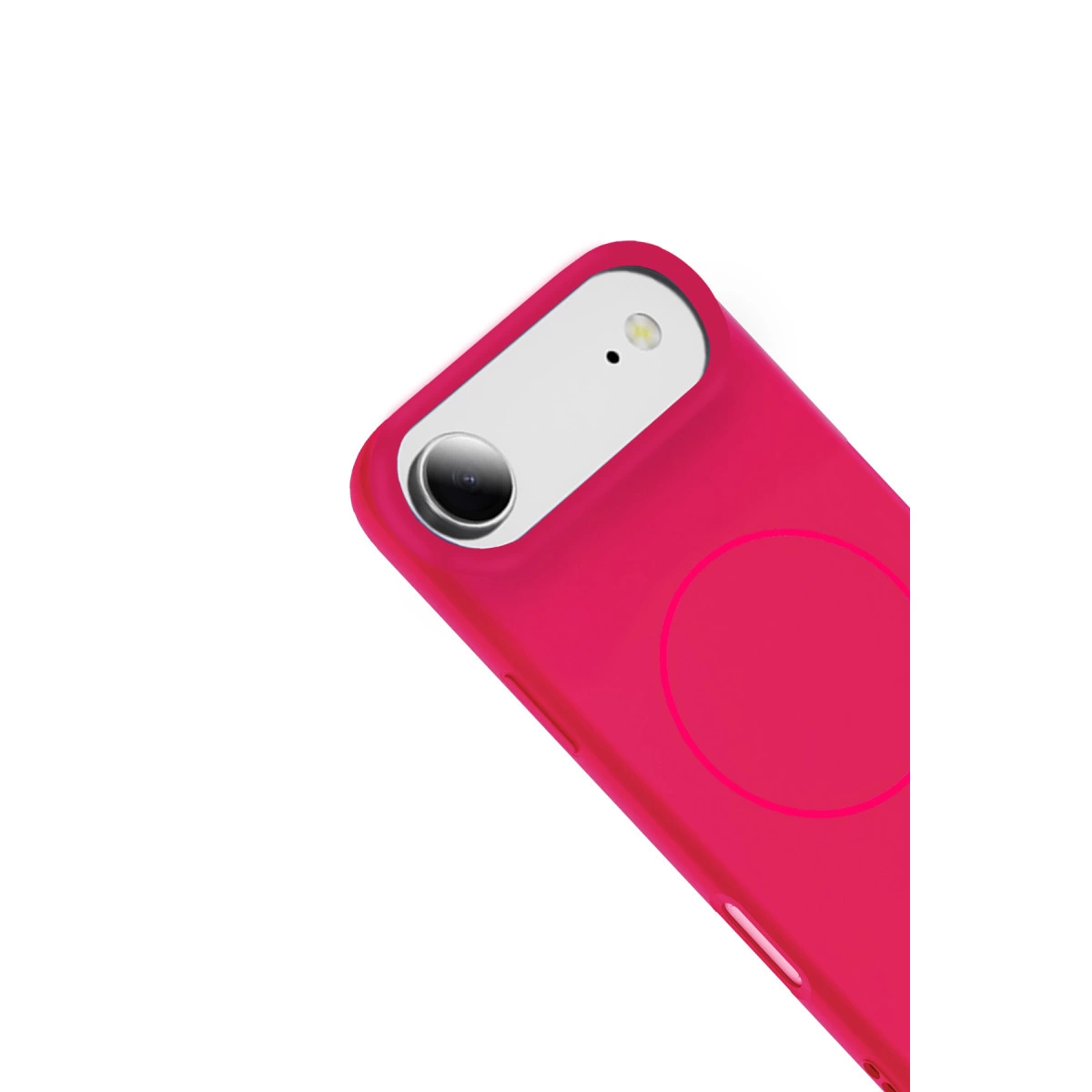 Kamera lensi ve flaşlı pembe telefon kılıfı.