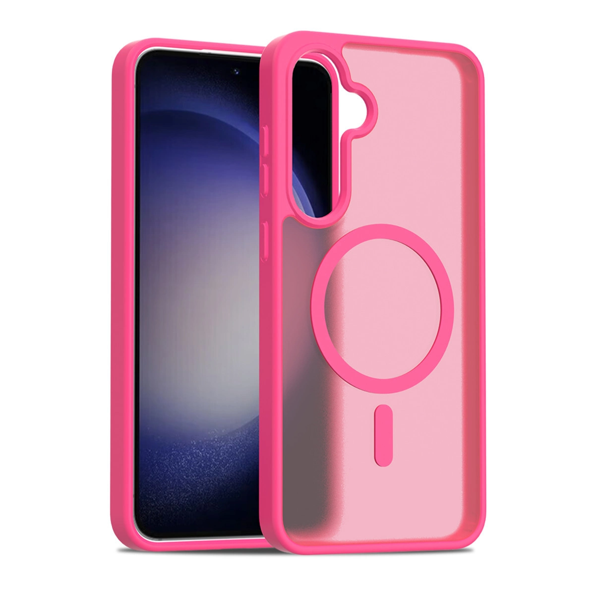 MagSafe cihazı için daire ve çizgiye sahip pembe telefon kılıfı.