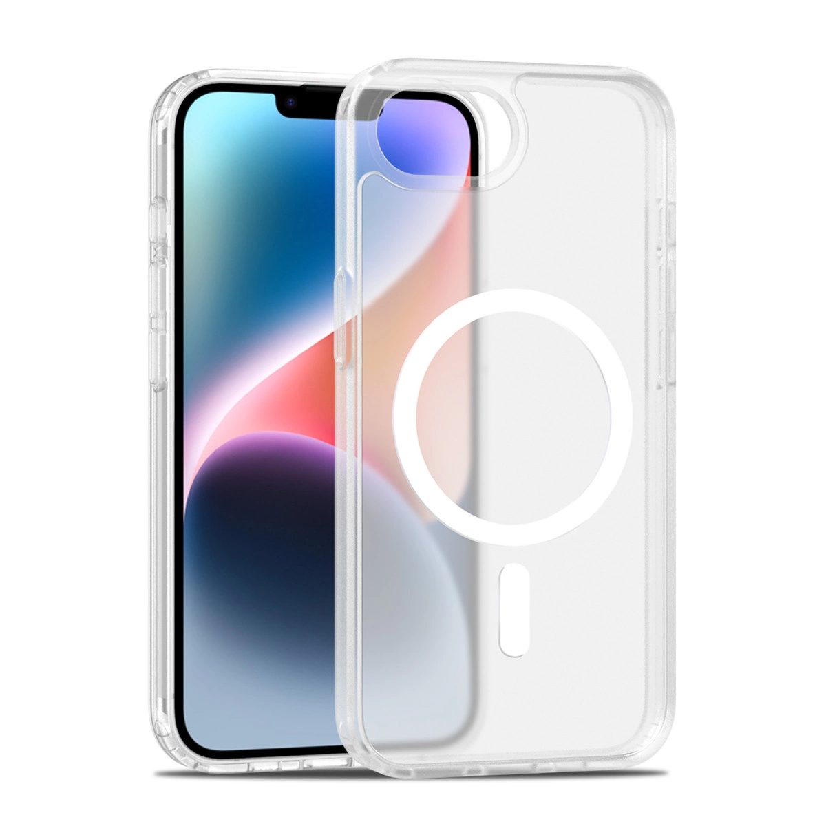 iPhone için beyaz manyetik halkalı şeffaf telefon kılıfı.