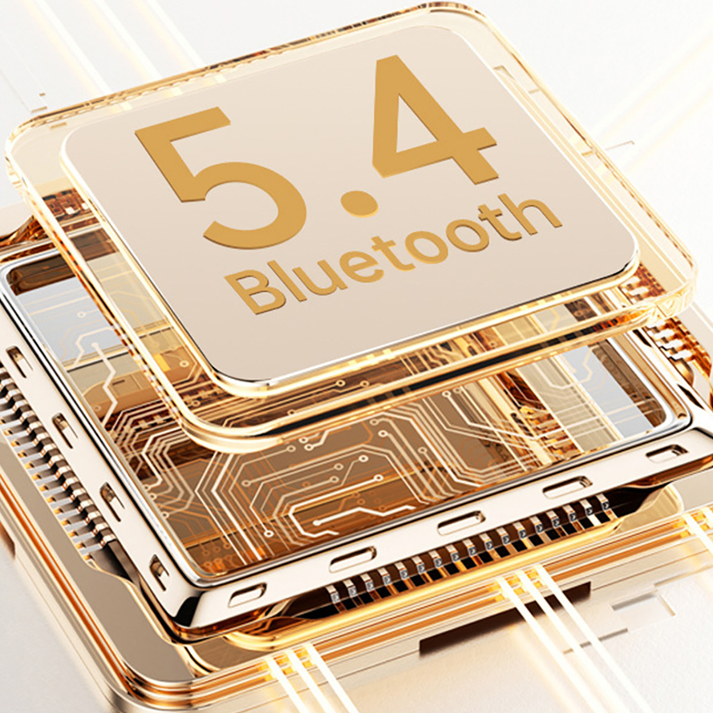 Chip dorato con "5.4 Bluetooth" e tracce del circuito.