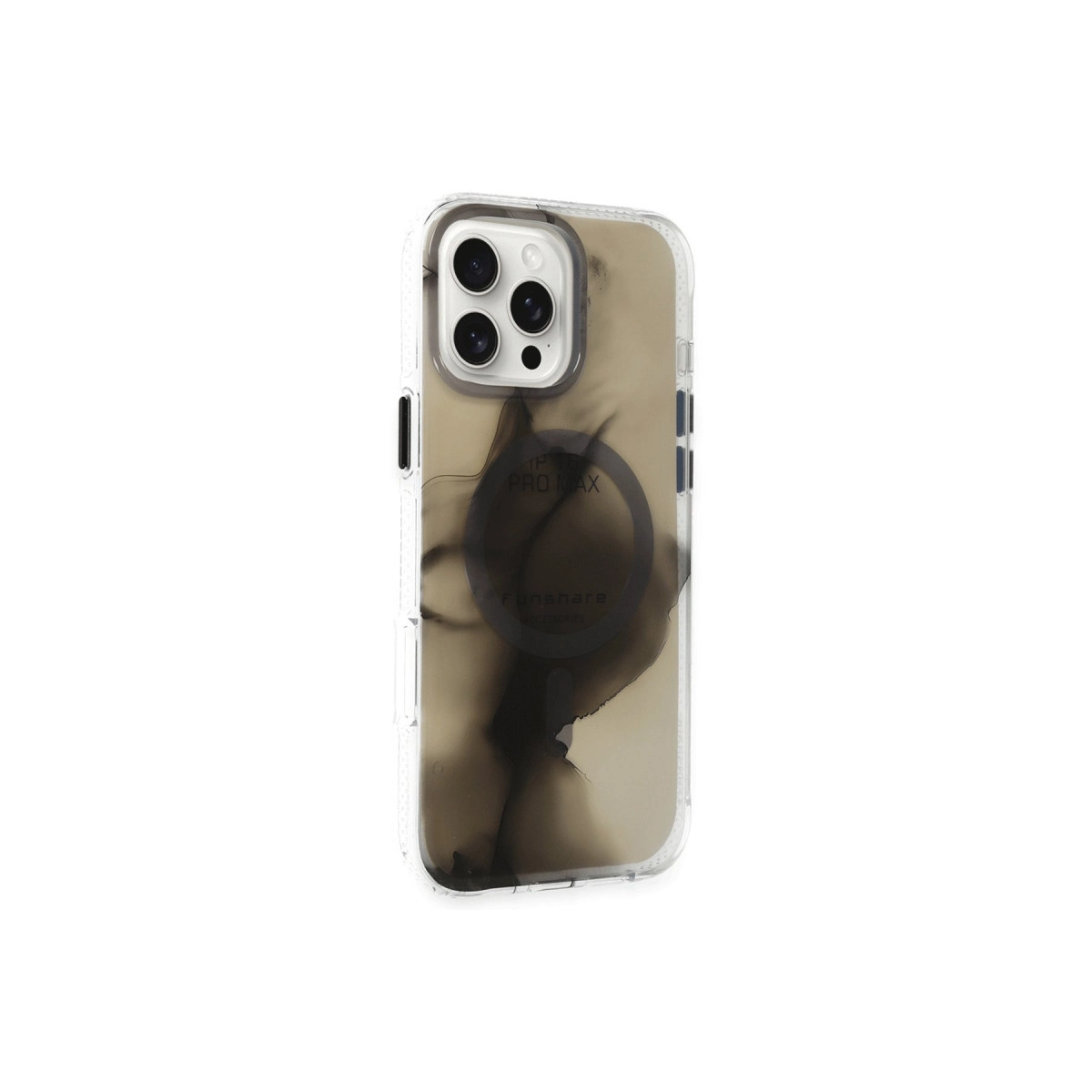 iPhone Pro Max için koyu duman desenli şeffaf kılıf.