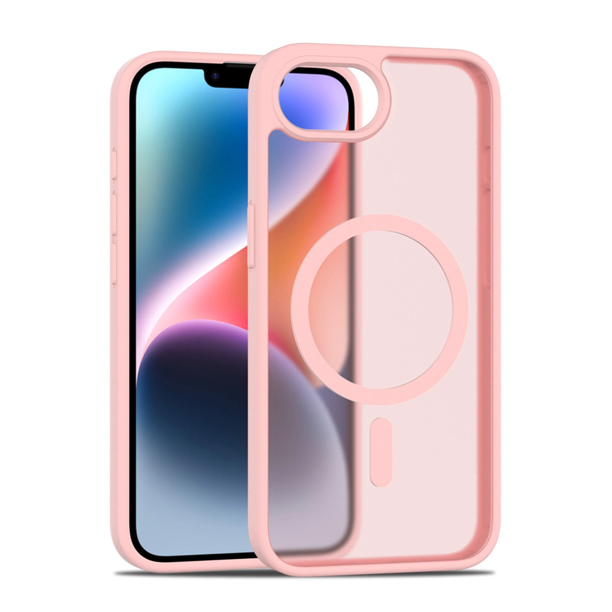 Mavi ve pembe arka planlı telefonda pembe telefon kılıfı.