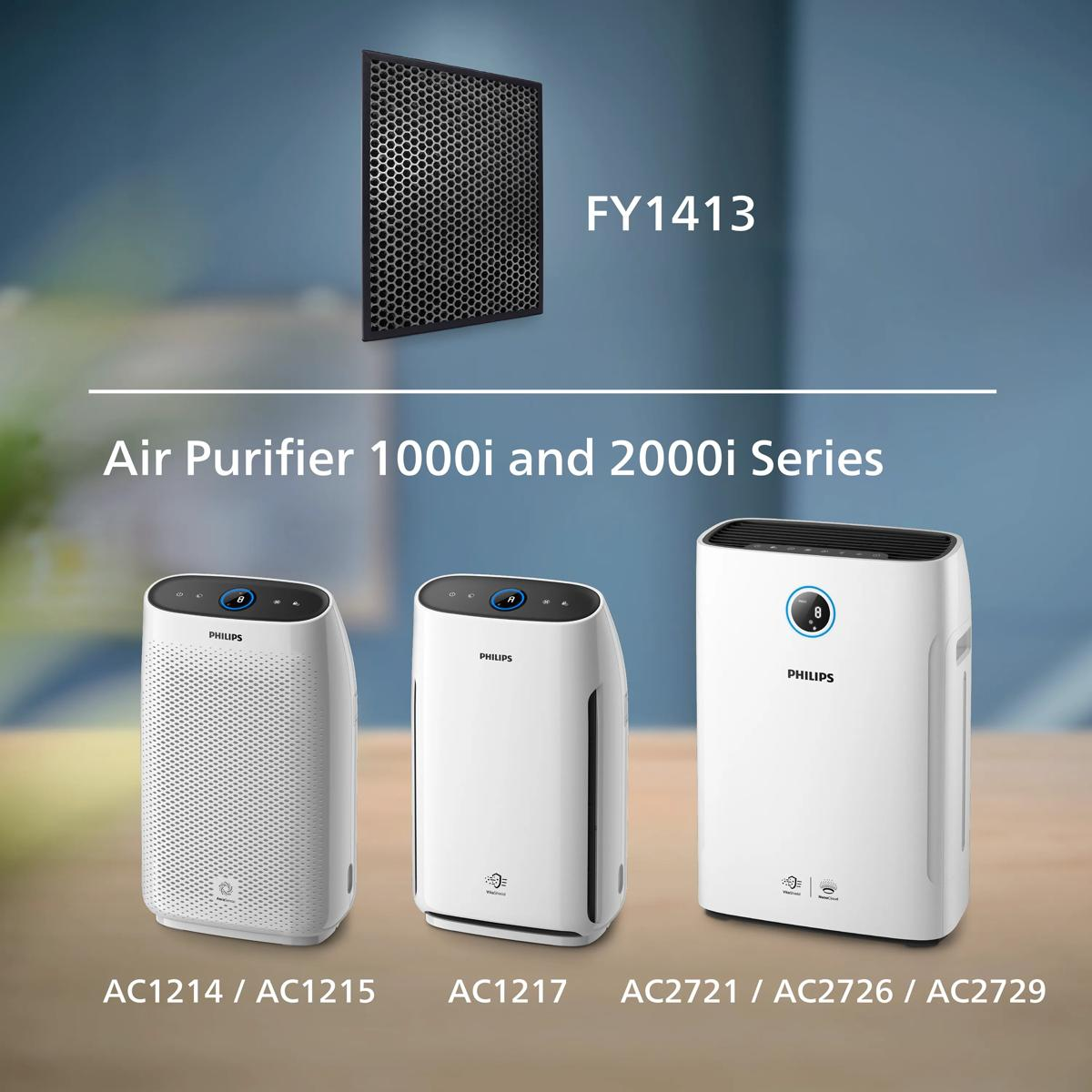 Drei weiße Philips Luftreiniger der Serien 1000i und 2000i, vorne.