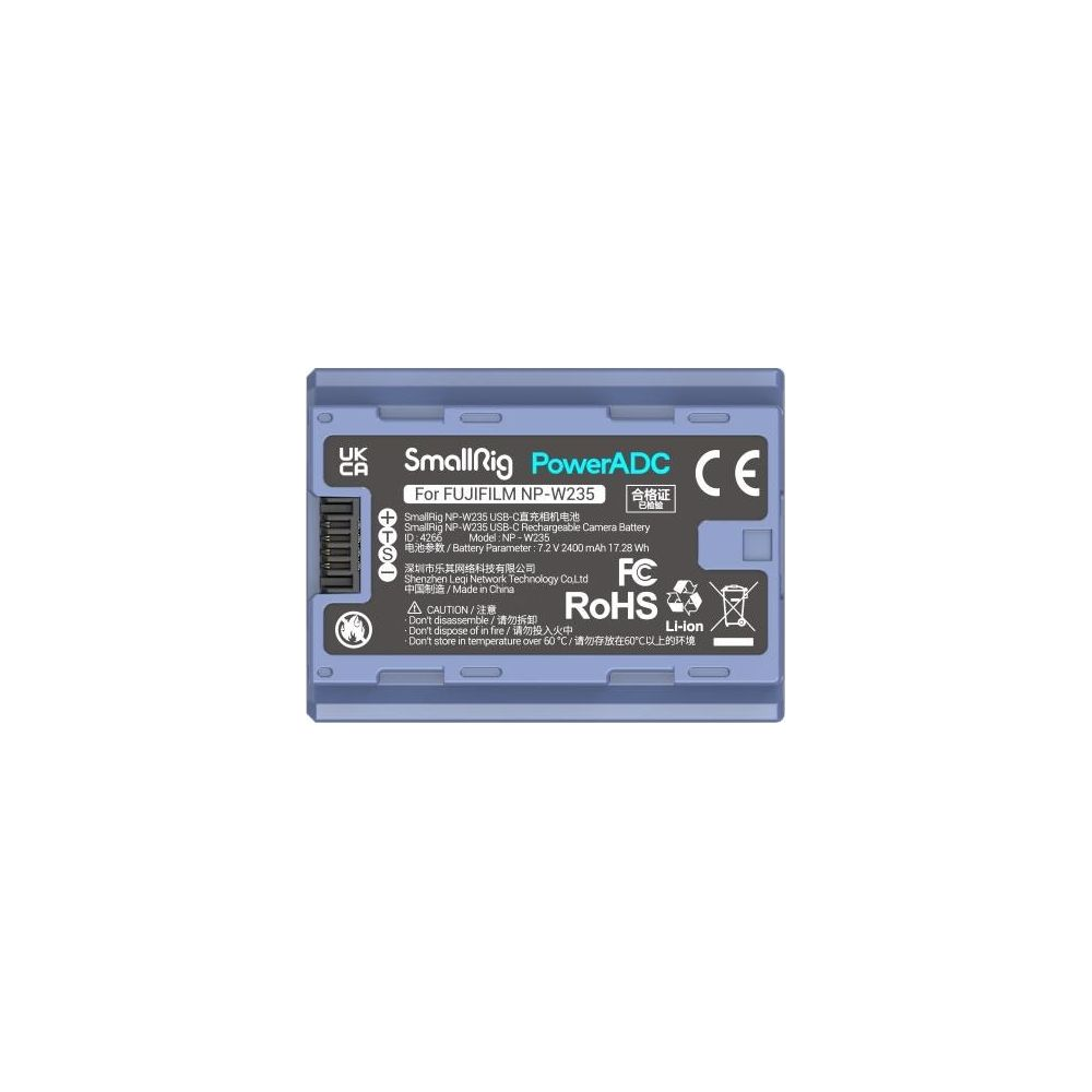 Batteria SmallRig NP-W235 per Fujifilm, 7.2V 2400mAh, Li-Ion, made in China.