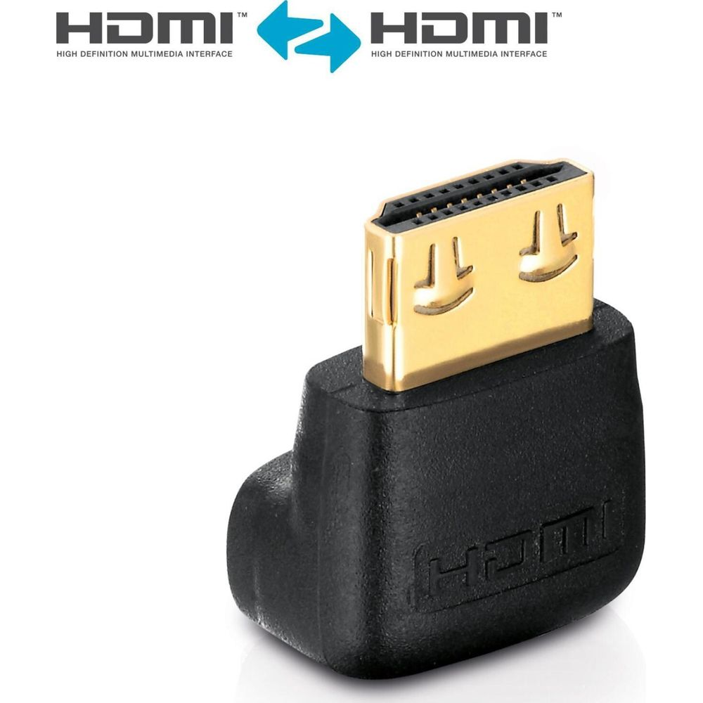 Ein schwarzer HDMI-Adapter mit goldenem Stecker und HDMI-Logo.