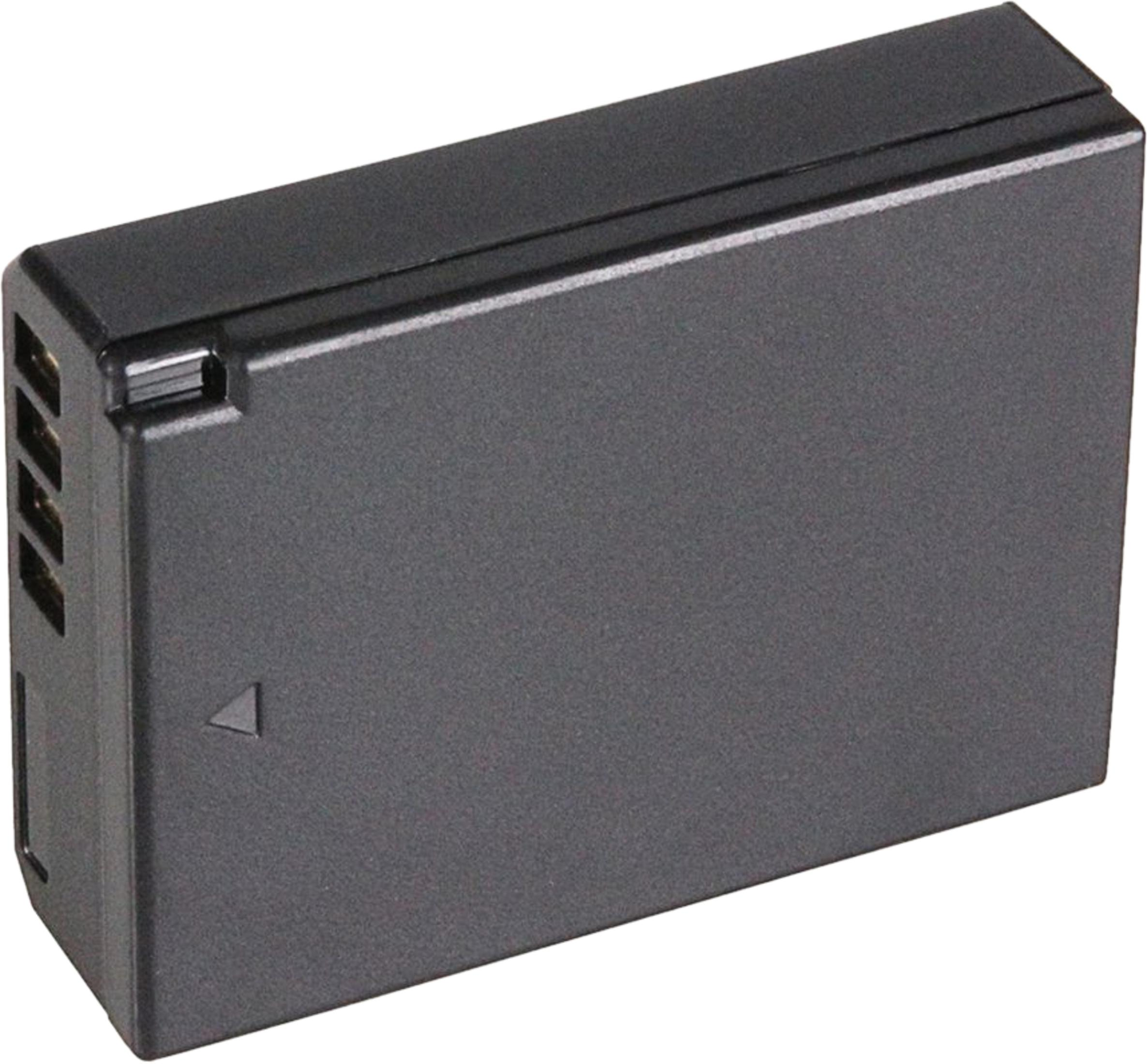 Una batteria nera con contatti sul lato sinistro.