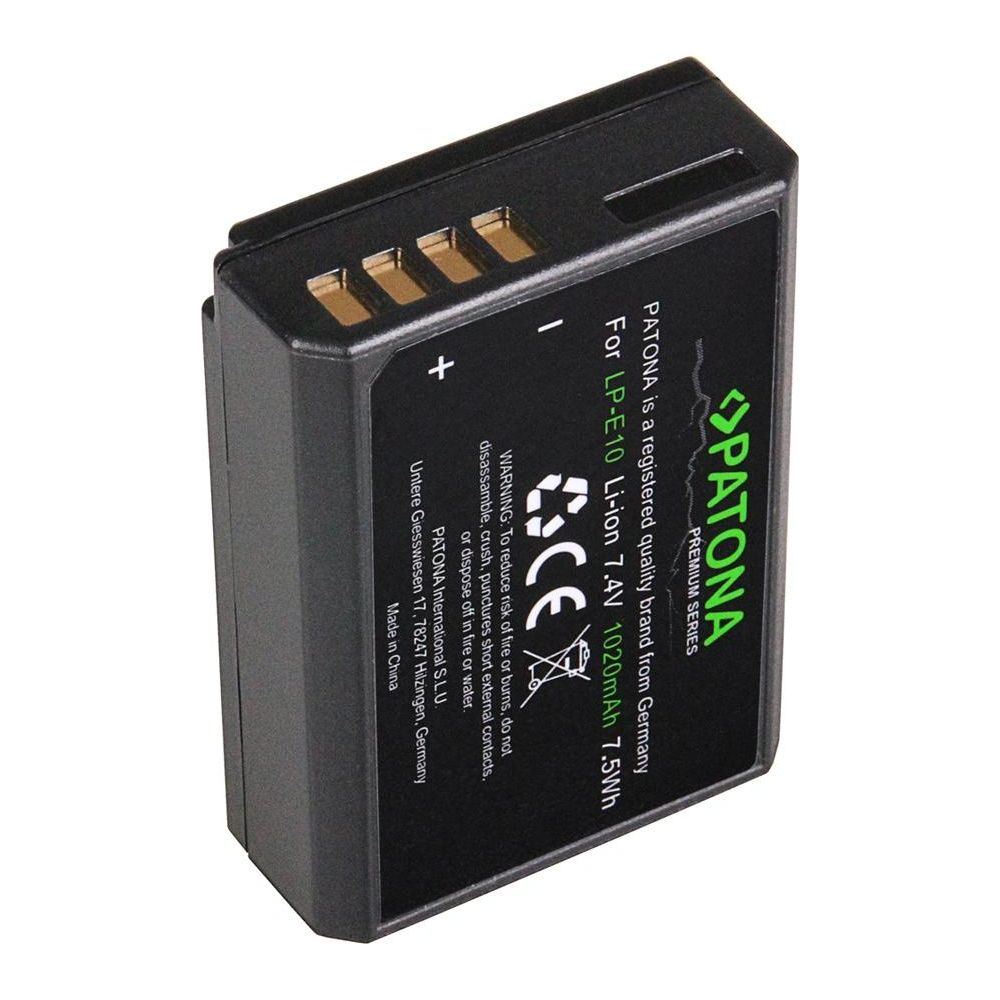 Batteria nera PATONA LP-E10 Li-ion 7,4V 1020mAh 7,5Wh con contatti.