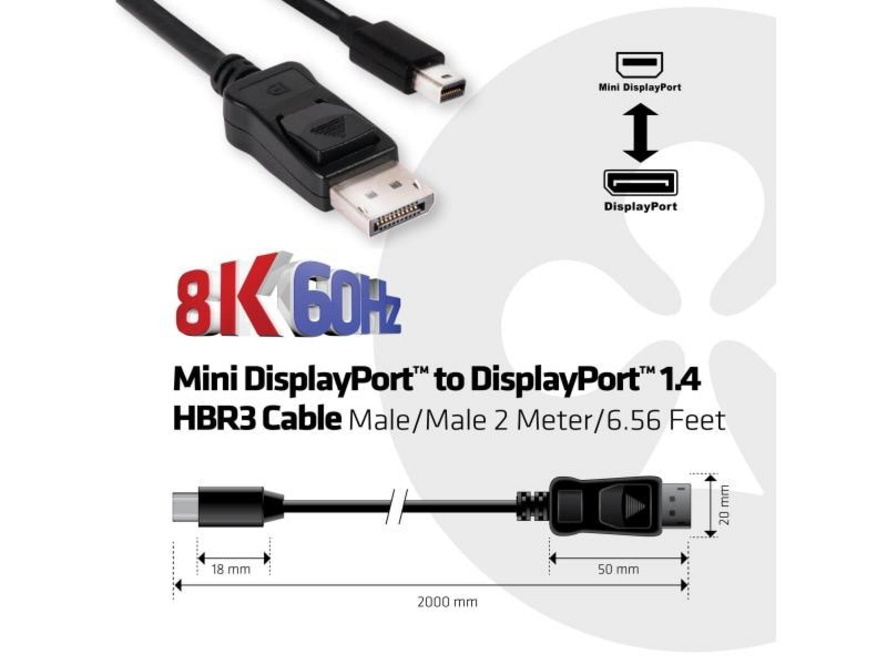 Mini DisplayPort zu DisplayPort 1.4 Kabel, 2m. Unterstützt 8K 60Hz.