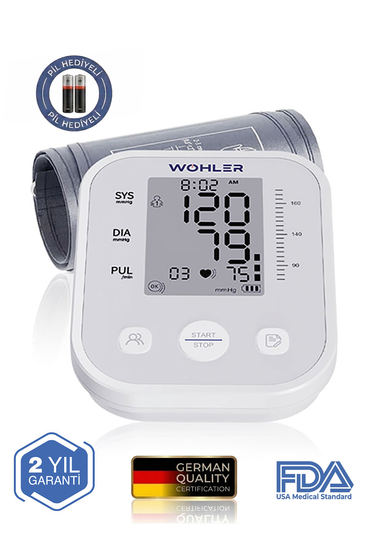 WOHLER Üst Koldan Ölçer Dijital Nabız Ölçer Usb Girişli 99 Ölçüm Hafıza Çantalı Tansiyon Aleti